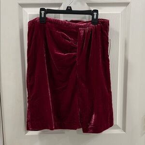 Anthropologie Velvet Wrap-Front Skirt in Deep Burgundy